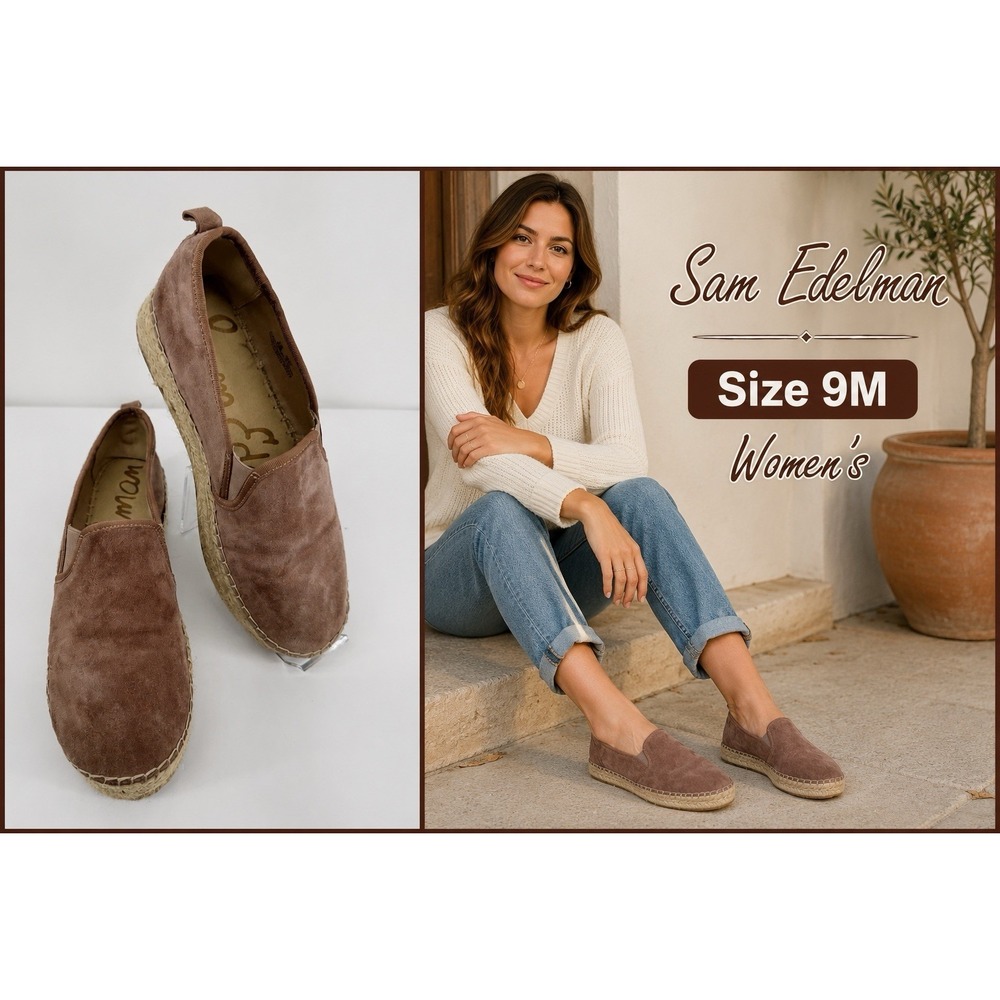 Sam Edelman Suede Espadrille Flats Womens 9M EU 39 Pink Blush Mauve Slip On Shoe